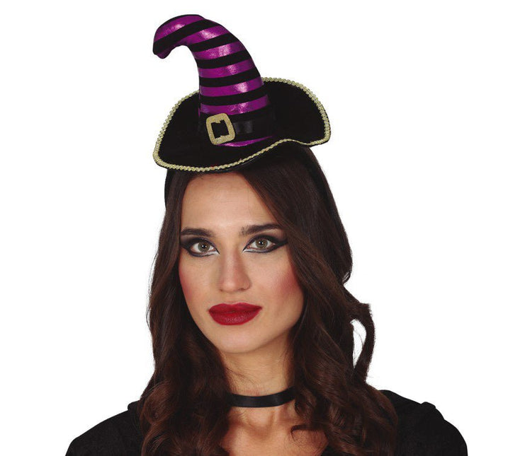 Halloween Tiara Heksenhoed Zwart Paars van Fiestas Guirca koop je bij Partywinkel