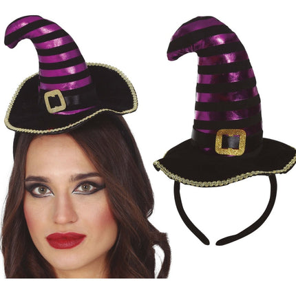 Halloween Tiara Heksenhoed Zwart Paars van Fiestas Guirca koop je bij Partywinkel