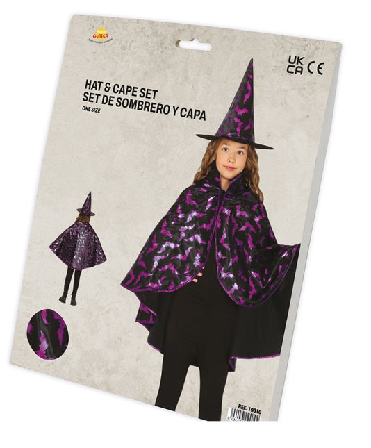 Halloween Verkleedset Kind Heksen Cape En Hoed 50cm van Fiestas Guirca koop je bij Partywinkel