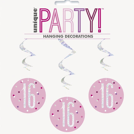 Hangdecoratie 16 Jaar Roze 81cm 6st van Unique koop je bij Partywinkel