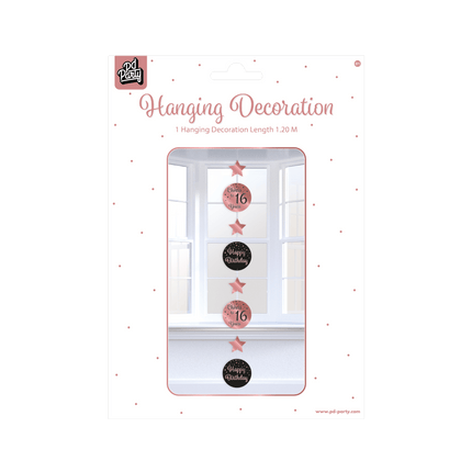 Hangdecoratie 16 Jaar Roze Zwart 20,5cm van Paper Dreams koop je bij Partywinkel