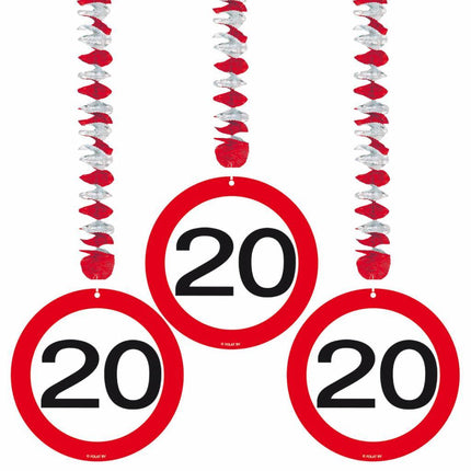 Hangdecoratie 20 Jaar Verkeersbord 75cm 3st van Folat koop je bij Partywinkel