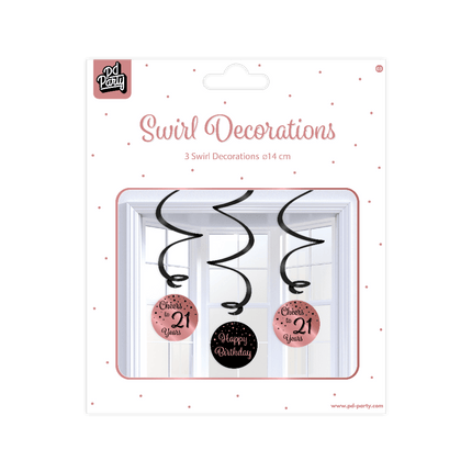 Hangdecoratie 21 Jaar Happy Birthday Zwart Roze 17cm 3st van Paper Dreams koop je bij Partywinkel