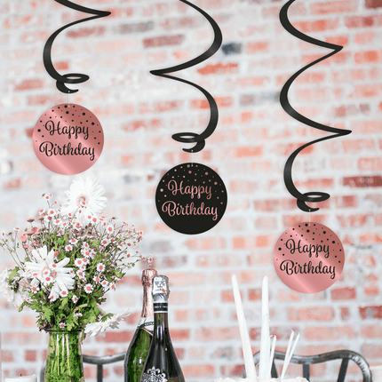 Hangdecoratie 25 Jaar Happy Birthday Zwart Roze 17cm 3st van Paper Dreams koop je bij Partywinkel