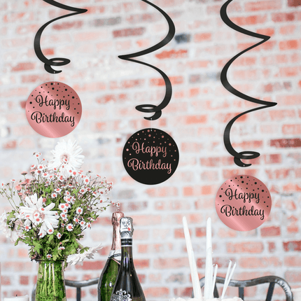 Hangdecoratie 40 Jaar Happy Birthday Zwart Roze 17cm 3st van Paper Dreams koop je bij Partywinkel