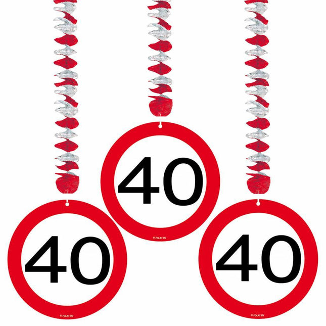 Hangdecoratie 40 Jaar Verkeersbord 75cm 3st van Folat koop je bij Partywinkel