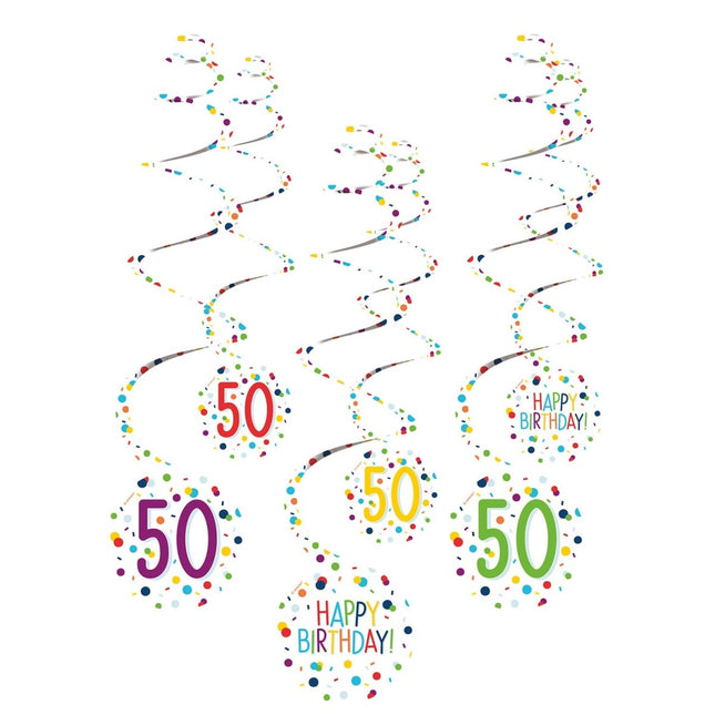 Hangdecoratie 50 Jaar Happy Birthday Confetti 61cm 6st van Riethmueller koop je bij Partywinkel