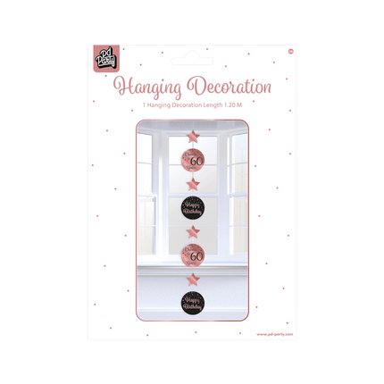 Hangdecoratie 60 Jaar Roze Zwart 20,5cm van Paper Dreams koop je bij Partywinkel