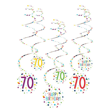 Hangdecoratie 70 Jaar Happy Birthday Confetti 61cm 6st van Riethmueller koop je bij Partywinkel
