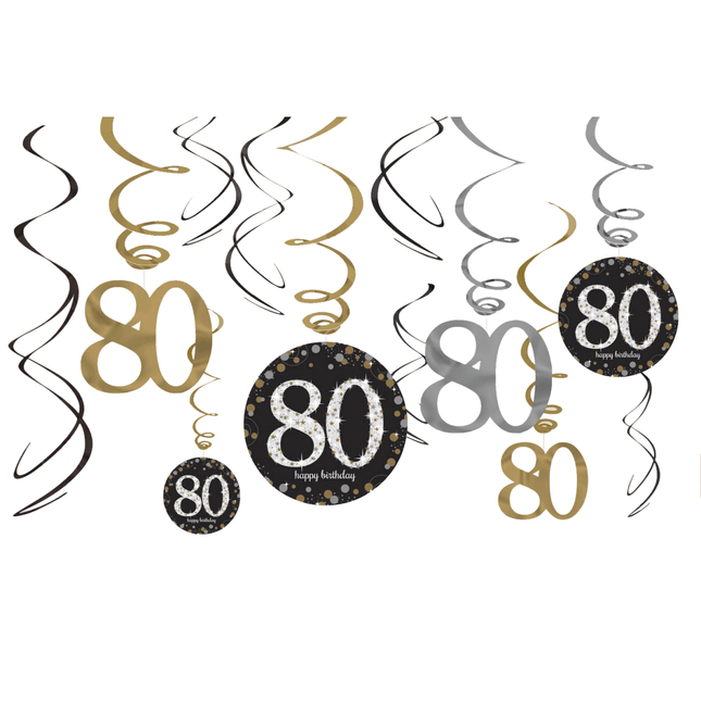 Hangdecoratie 80 Jaar Happy Birthday 61cm 12st van Riethmueller koop je bij Partywinkel