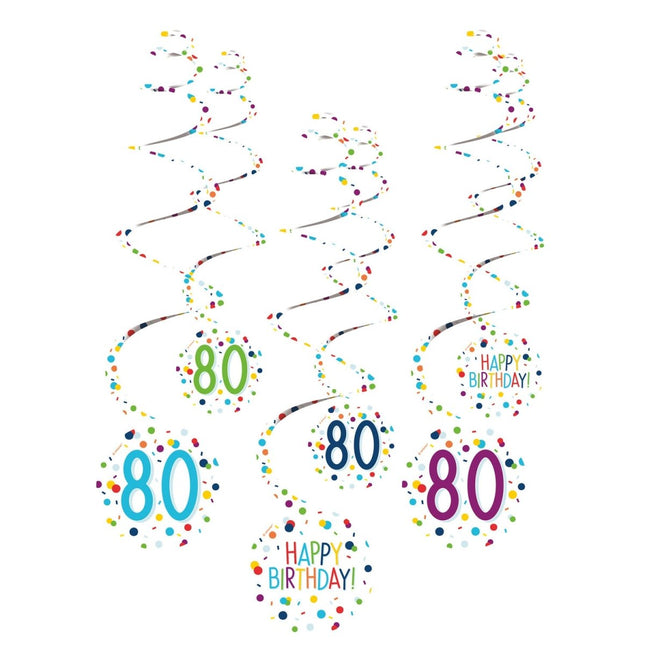 Hangdecoratie 80 Jaar Happy Birthday Confetti 61cm 6st van Riethmueller koop je bij Partywinkel