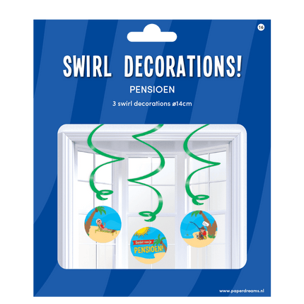 Hangdecoratie Pensioen 14cm 3st van Paper Dreams koop je bij Partywinkel