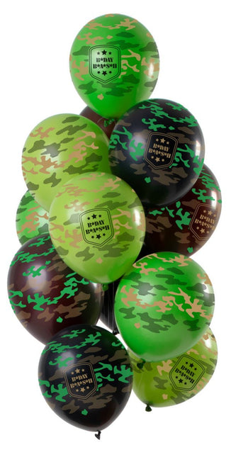 Happy Birthday Ballonnen Legerprint 30cm 12st van Folat koop je bij Partywinkel