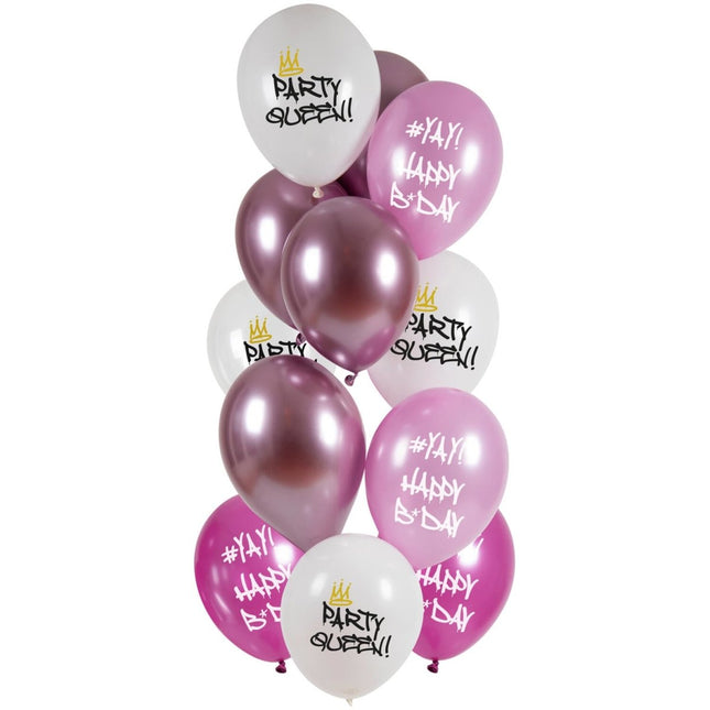 Happy Birthday Ballonnen Party Queen 33cm 12st van Folat koop je bij Partywinkel