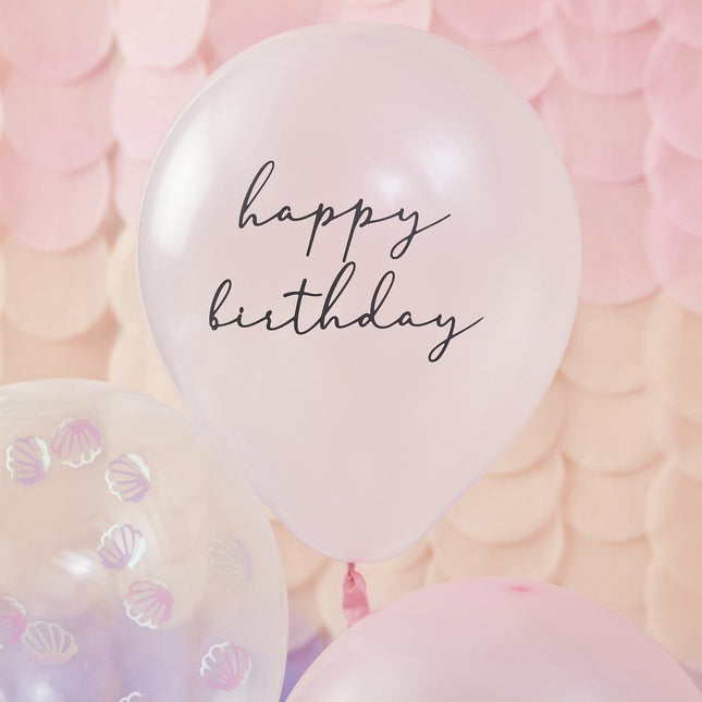 Happy Birthday Ballonnen Set Schelpen 30cm 5st van Ginger Ray koop je bij Partywinkel