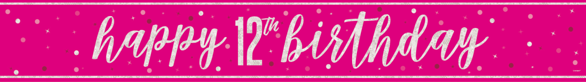 Happy Birthday Banner Roze 12 Jaar 2,74m van Unique koop je bij Partywinkel