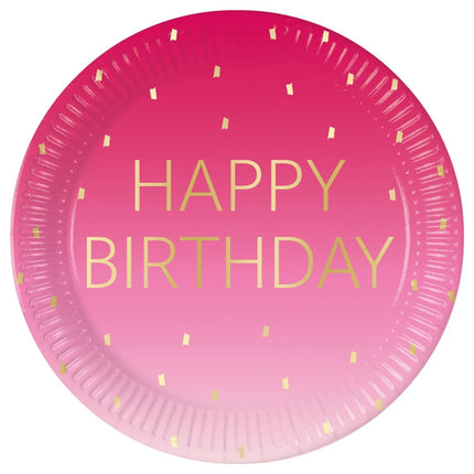 Happy Birthday Borden Goud Roze 23cm 8st van Procos koop je bij Partywinkel