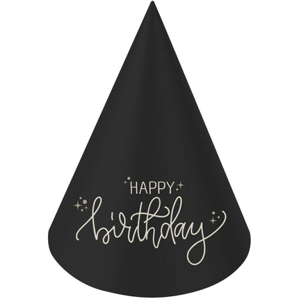 Happy Birthday Feesthoedjes Zwart 6st van Folat koop je bij Partywinkel