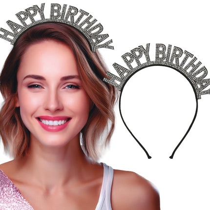 Happy Birthday Haarband Zwart Zilveren van Fiestas Guirca koop je bij Partywinkel