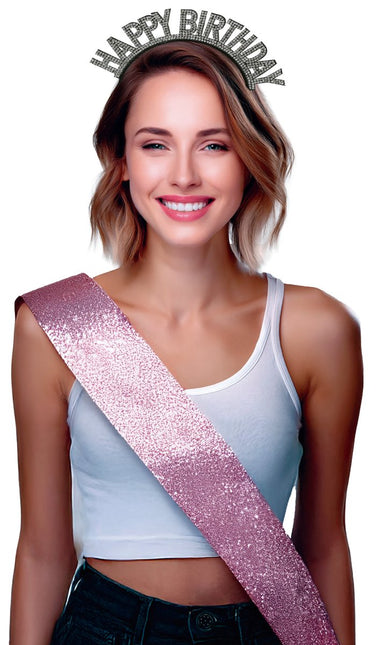 Happy Birthday Haarband Zwart Zilveren van Fiestas Guirca koop je bij Partywinkel