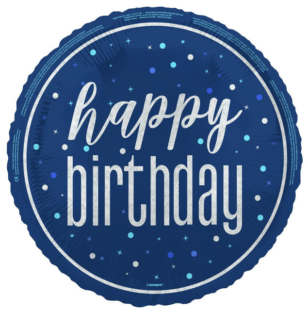 Happy Birthday Helium Ballon Blauw Leeg 45cm van Unique koop je bij Partywinkel