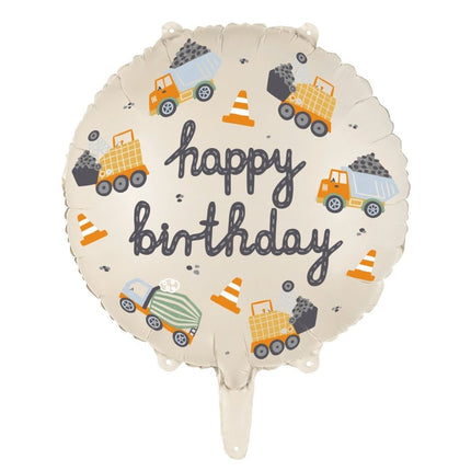 Happy Birthday Helium Ballon Bouwvoertuigen Leeg 45cm van Partydeco koop je bij Partywinkel