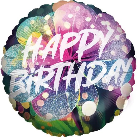Happy Birthday Helium Ballon Gekleurd Bloem Rond Leeg 45cm van VDV Benefit koop je bij Partywinkel