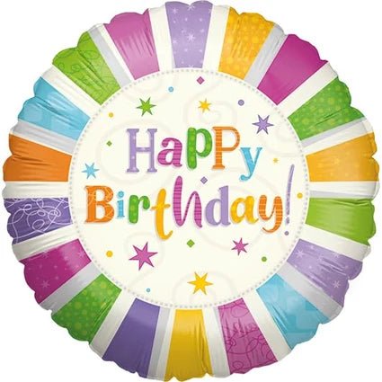 Happy Birthday Helium Ballon Gekleurd Strepen 45cm van VDV Benefit koop je bij Partywinkel
