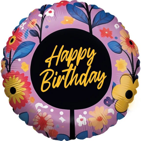 Happy Birthday Helium Ballon Paars Bloemen Leeg 45cm van VDV Benefit koop je bij Partywinkel