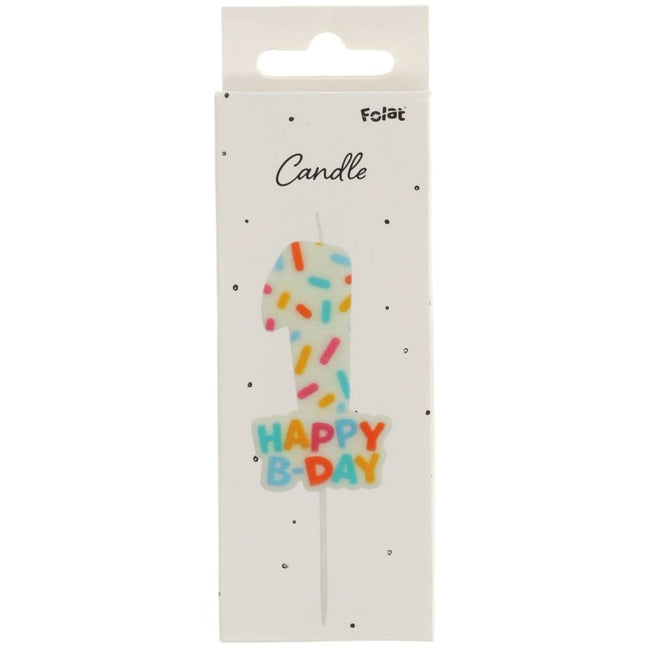 Happy Birthday Kaars 1 Jaar 7cm van Folat koop je bij Partywinkel