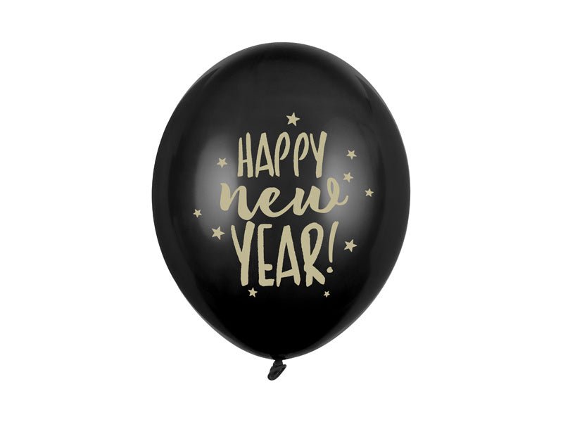 Happy New Year Ballonnen Zwart 30cm 6st van Partydeco koop je bij Partywinkel