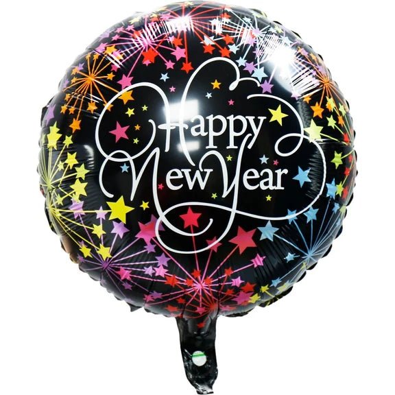 Happy New Year Helium Ballon Zwart Sterren Leeg 45cm van VDV Benefit koop je bij Partywinkel