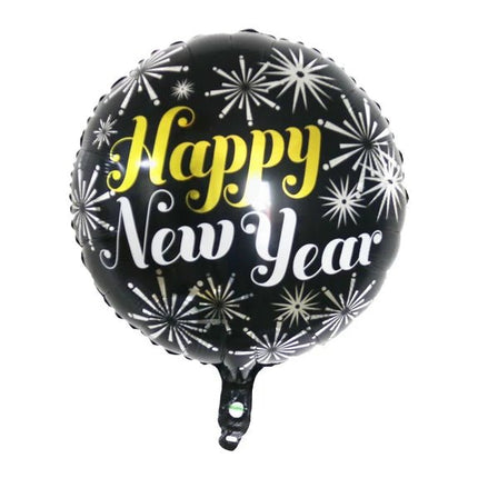 Happy New Year Helium Ballon Zwart Vuurwerk Leeg 45cm van VDV Benefit koop je bij Partywinkel
