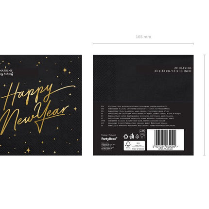 Happy New Year Servetten Zwart 33cm 20st van Partydeco koop je bij Partywinkel