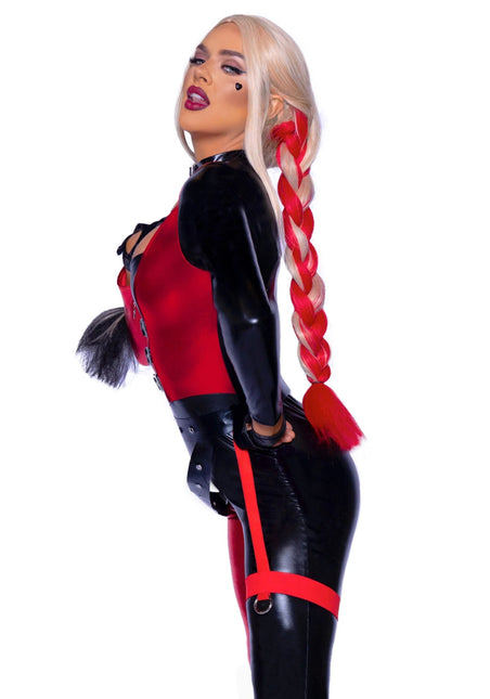 Harley Quinn Catsuit Rood Zwart Dames Leg Avenue van Leg Avenue koop je bij Partywinkel