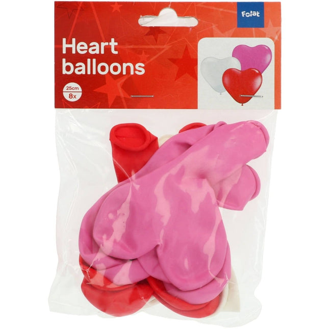 Rood Roze Hartjes Ballonnen 25cm 8st van Folat koop je bij Partywinkel