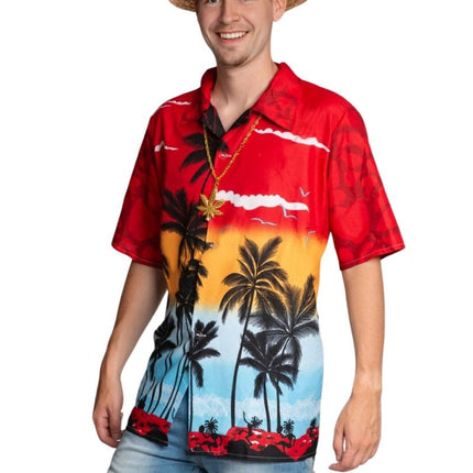 Hawai Shirt Paradise Rood – Unisex van Partychimp koop je bij Partywinkel
