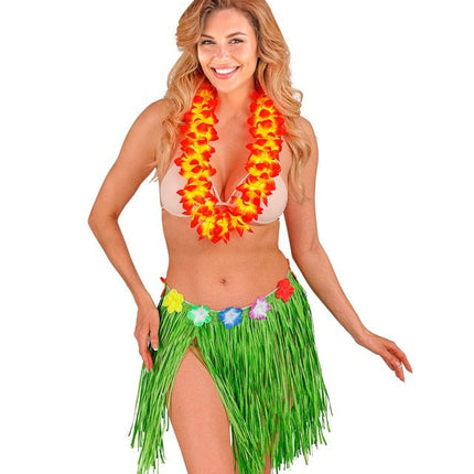 Hawaiirokje Groen Met Bloemenriem 40cm van Widmann koop je bij Partywinkel