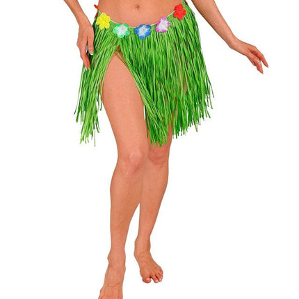 Hawaiirokje Groen Met Bloemenriem 40cm van Widmann koop je bij Partywinkel