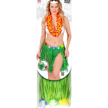 Hawaiirokje Groen Met Bloemenriem 40cm van Widmann koop je bij Partywinkel