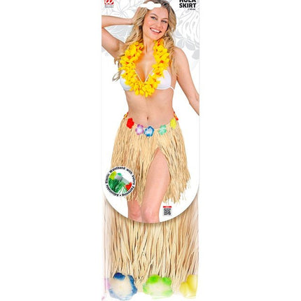 Hawaiirokje Naturel Met Bloemenriem 40cm van Widmann koop je bij Partywinkel