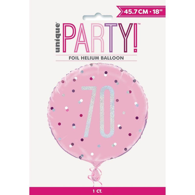 Helium Ballon 70 Jaar Roze 45cm leeg van Unique koop je bij Partywinkel