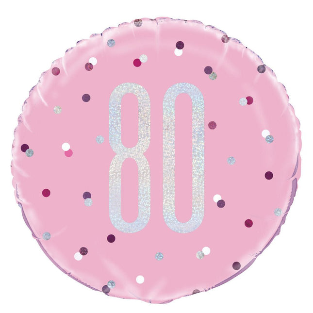 Helium Ballon 80 Jaar Roze 45cm leeg van Unique koop je bij Partywinkel