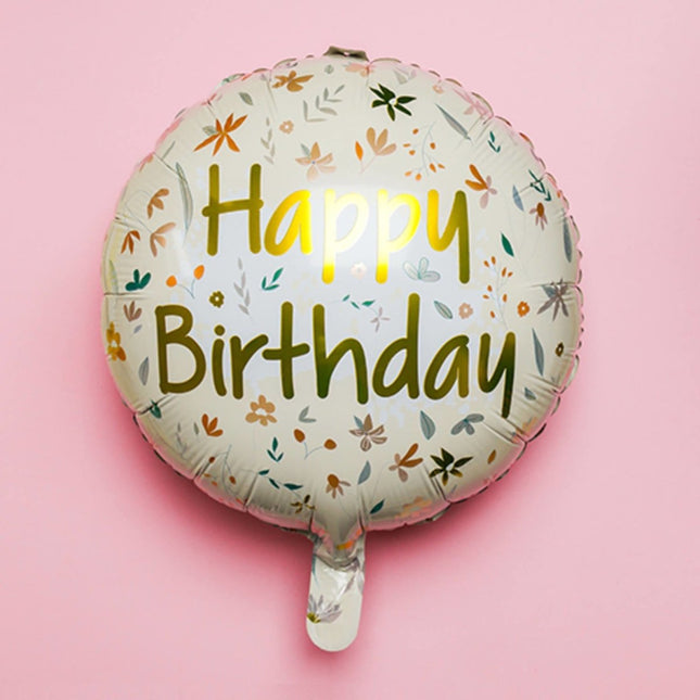 Helium Ballon Happy Birthday Bloemen Roze Goud Leeg 45cm van Folat koop je bij Partywinkel