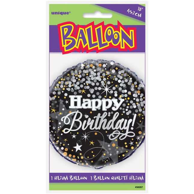 Helium Ballon Happy Birthday Glitter Confetti 45cm leeg van Unique koop je bij Partywinkel