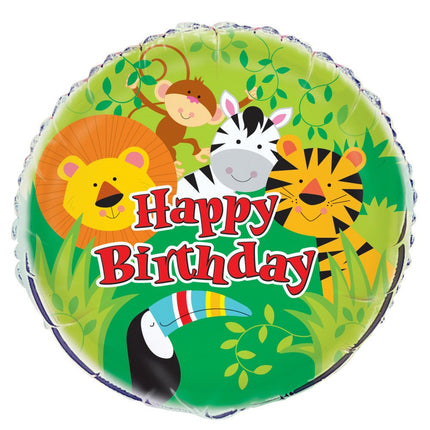 Helium Ballon Happy Birthday Jungle 45cm leeg van Unique koop je bij Partywinkel