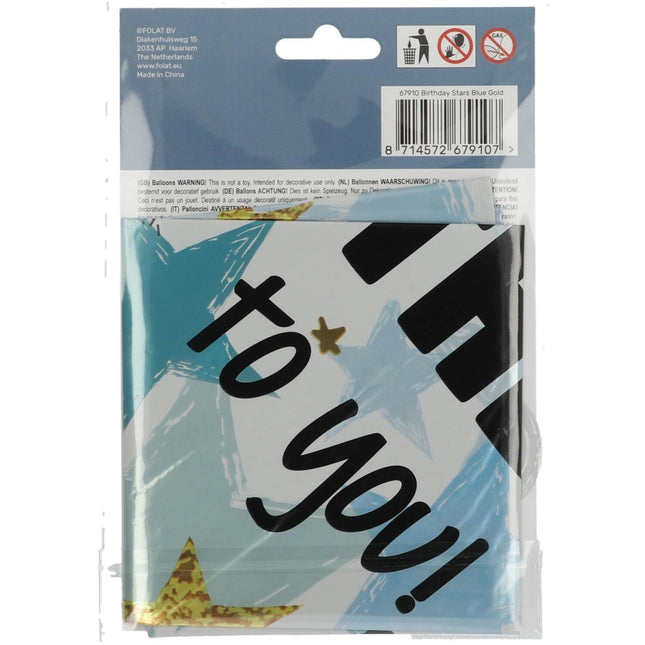 Helium Ballon Happy Birthday Sterren Blauw Goud Leeg 45cm van Folat koop je bij Partywinkel