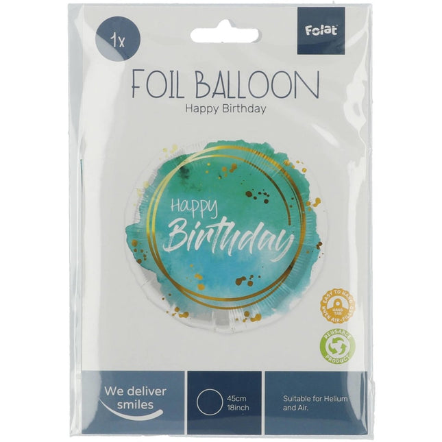 Helium Ballon Happy Birthday Turquoise Leeg 45cm van Folat koop je bij Partywinkel