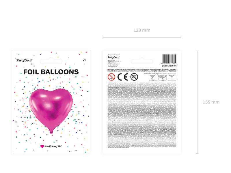 Helium Ballon Hart Fuchsia Leeg 45cm van Partydeco koop je bij Partywinkel