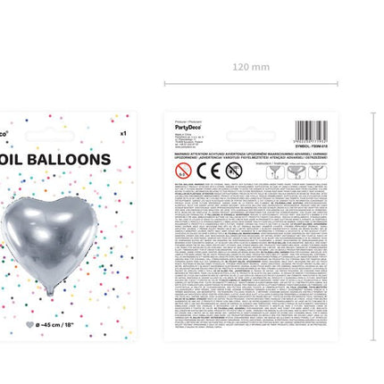 Helium Ballon Hart Zilver Leeg 45cm van Partydeco koop je bij Partywinkel
